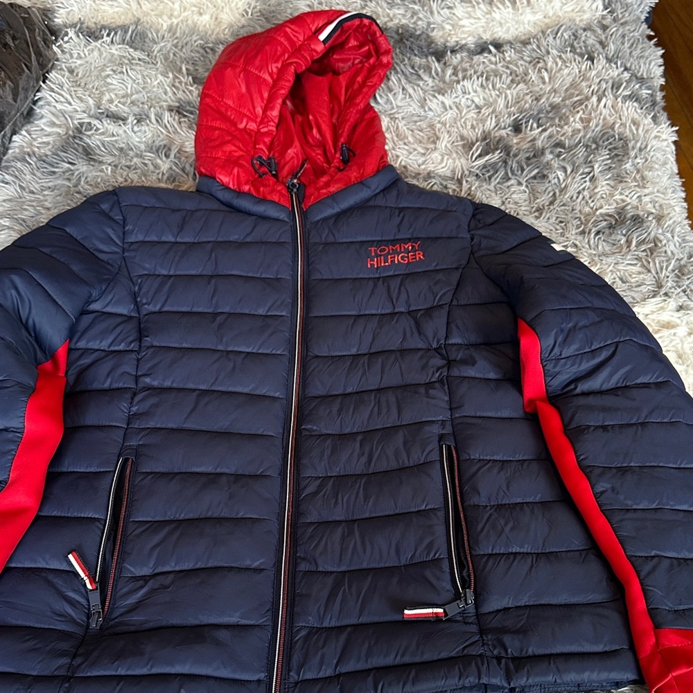 Tommy Hilfiger Dark Blue and Red Hooded Jacket